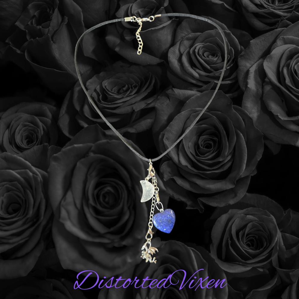 Lapis Heart Necklace with Quartz Moon & Dragon Charm necklace - Picture 5 of 5